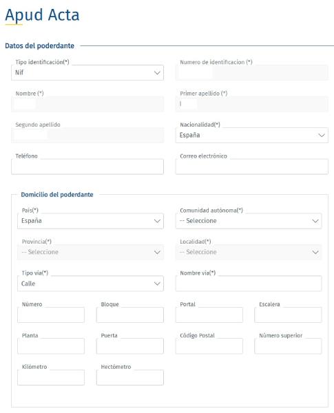 Introduzca datos de poderdante