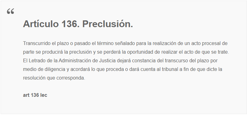 art 136 d ele lec sobre preclusion de los plazos